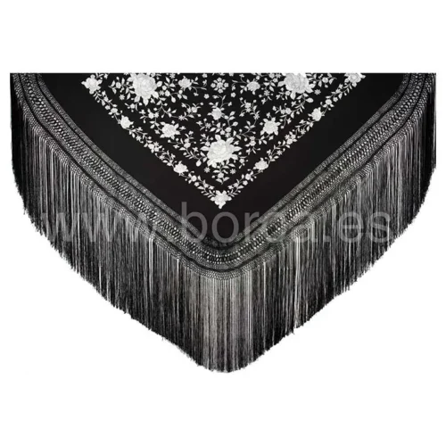 Mantón de manila bordado a mano en seda natural
