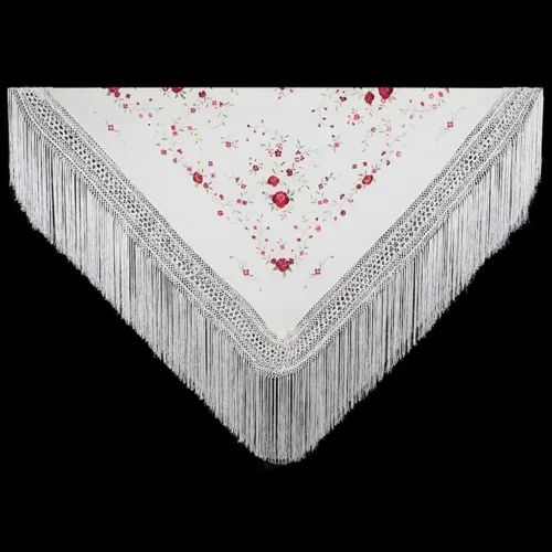 Hand-embroidered Manila shawl in natural silk